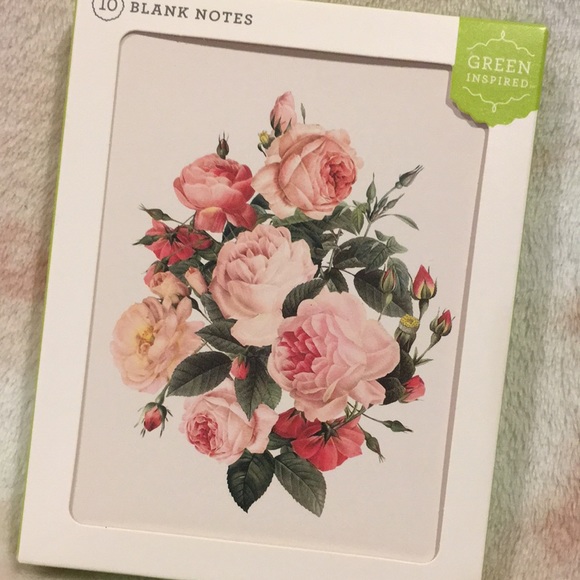 Rose Bouquet Garden Valentines Note Card Set of Ten BoxedSet NWT Green Inspired - Picture 1 of 16